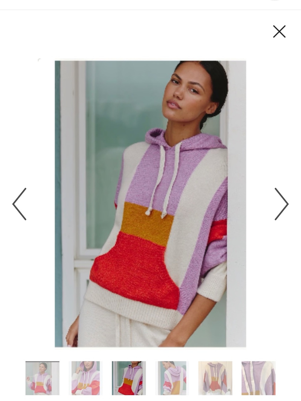 Anthropologie Multicolor Block Knit Hoodie — Lavender, Red, Gold, Cream